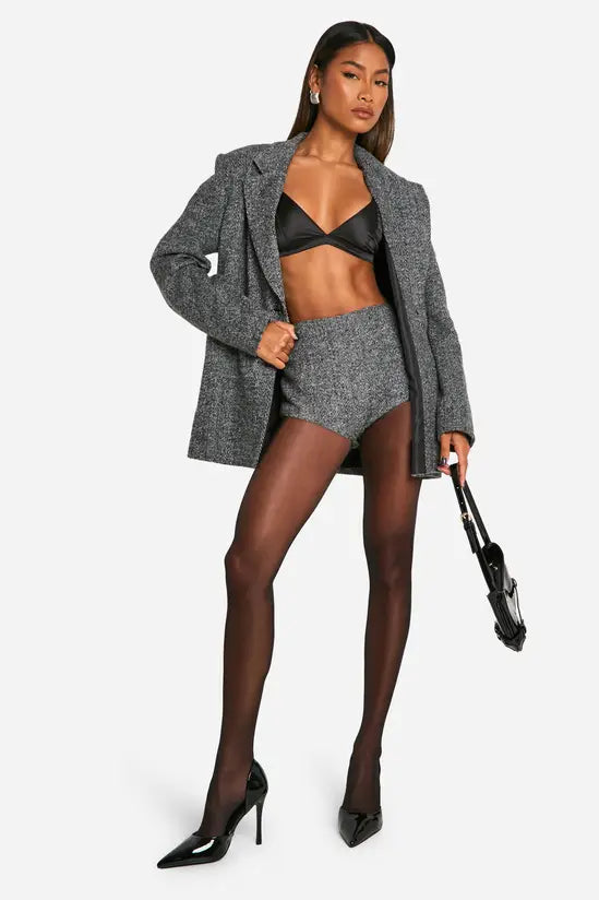 boohoo Herringbone Tailored Hotpants