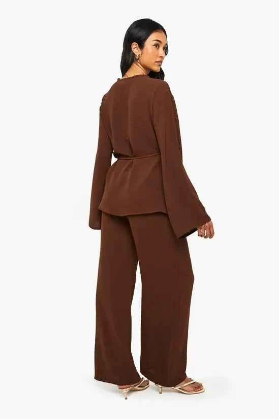 boohoo Woven Wrap Top & Trouser Set