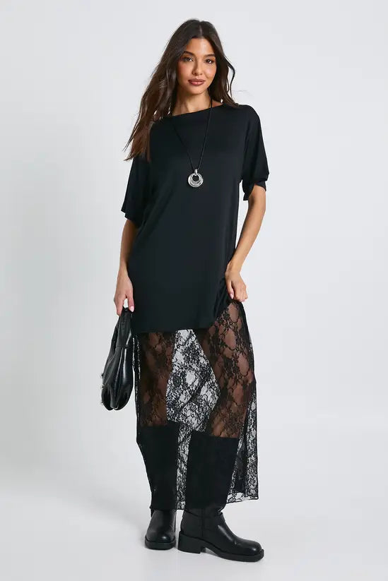 boohoo Lace Detail Midaxi T-shirt Dress