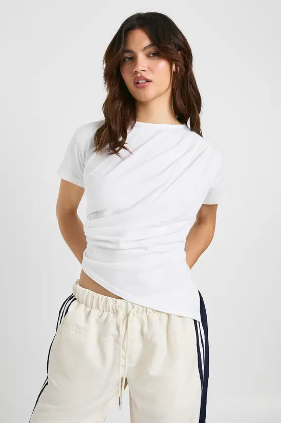 boohoo Asymmetric Hem Cinched Waist T-shirt