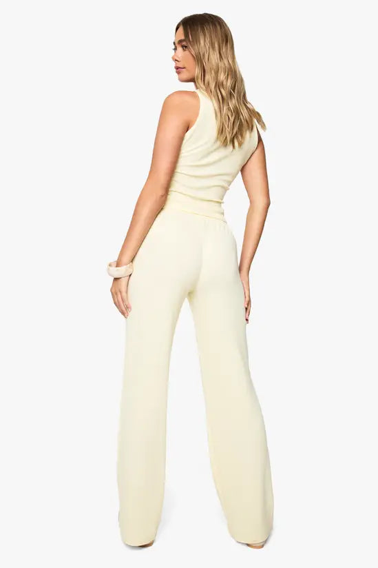 boohoo Ribbed Henley Button Sleeveless Tank And Straight Leg Trouser Co-ord SET