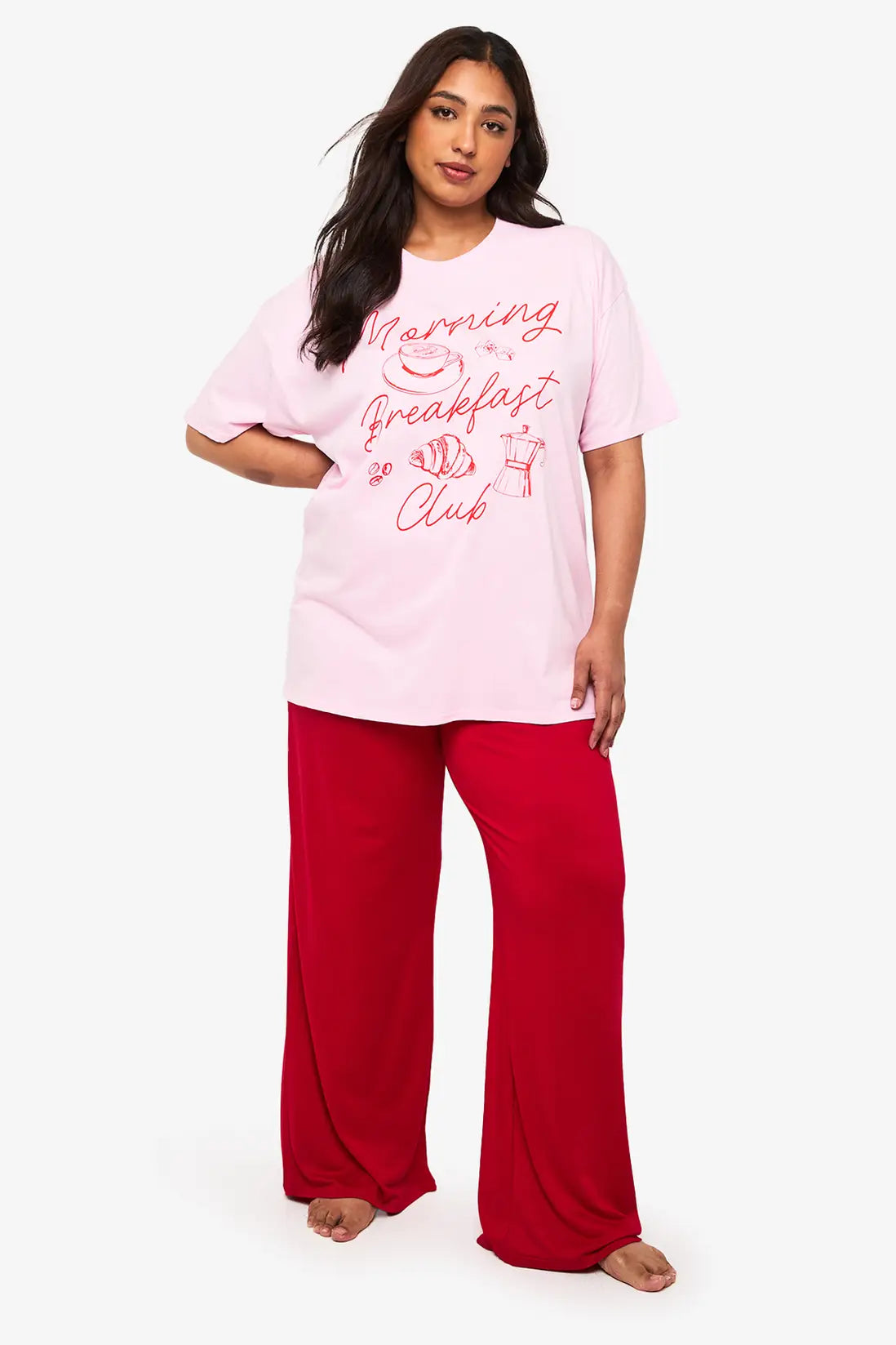 boohoo Plus Breakfast Club Shirt & PJ Trouser Set
