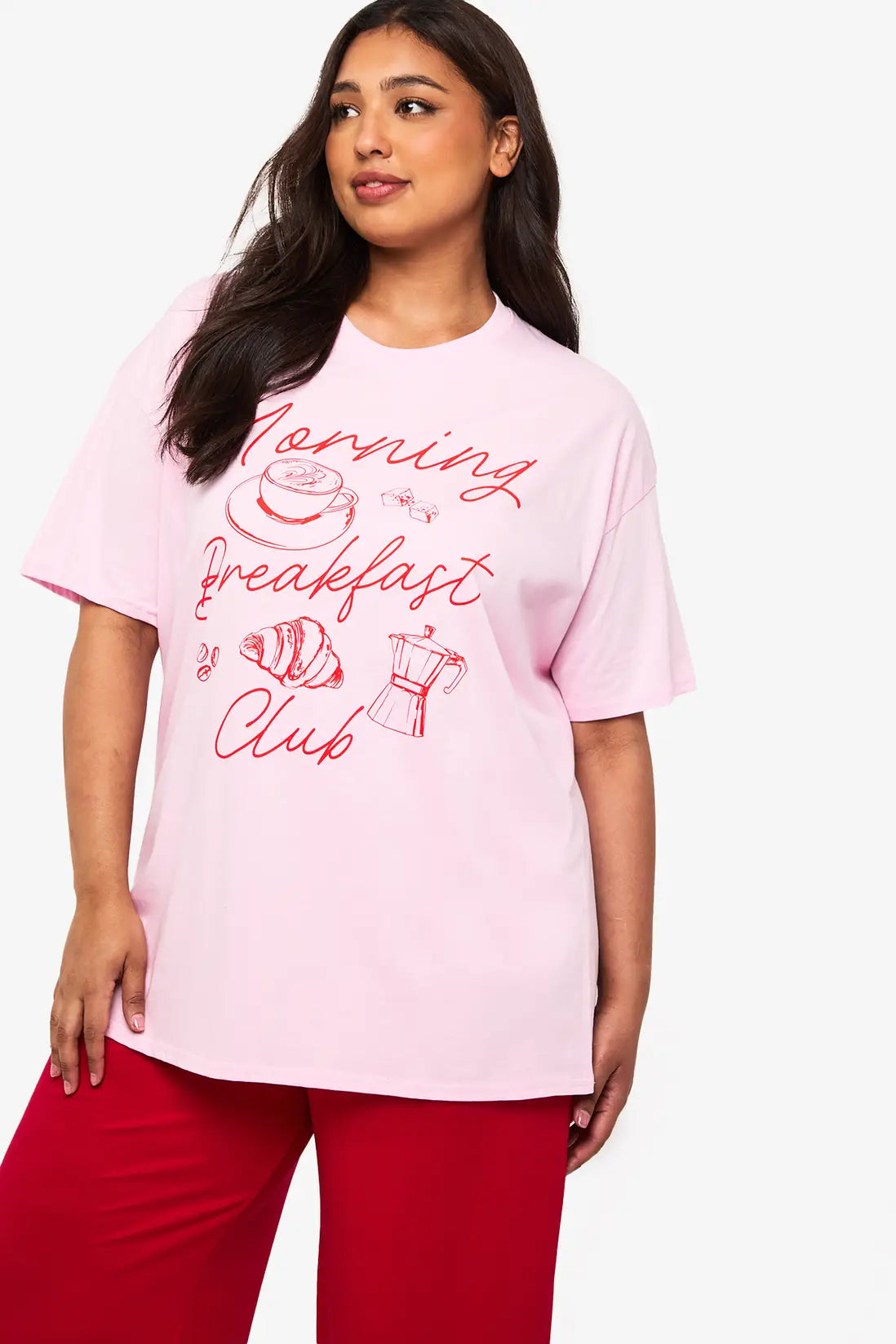 boohoo Plus Breakfast Club Shirt & PJ Trouser Set
