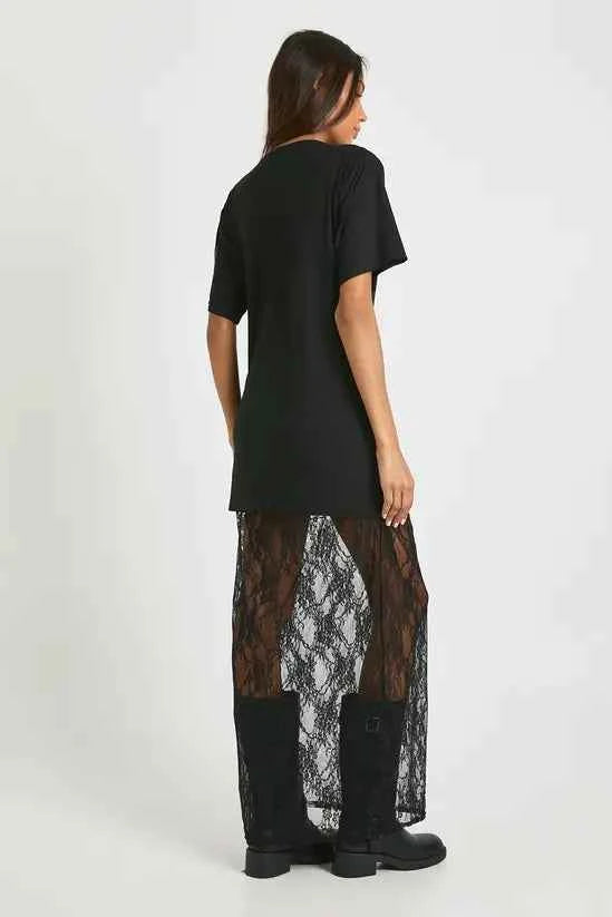boohoo Tall Lace Detail Midaxi T-shirt Dress