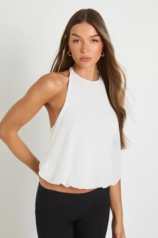 boohoo Mesh Halterneck Bubble Hem Top