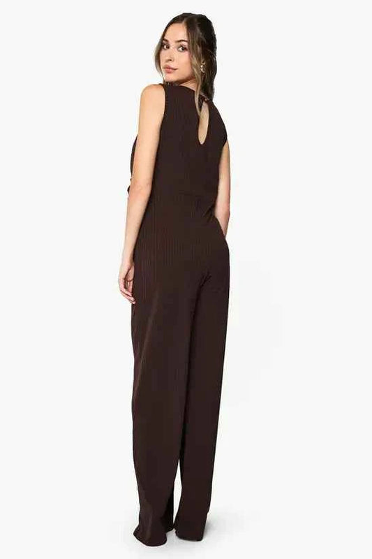 boohoo Maternity Rib Sleeveless Knot Detail Lounge Jumpsuit