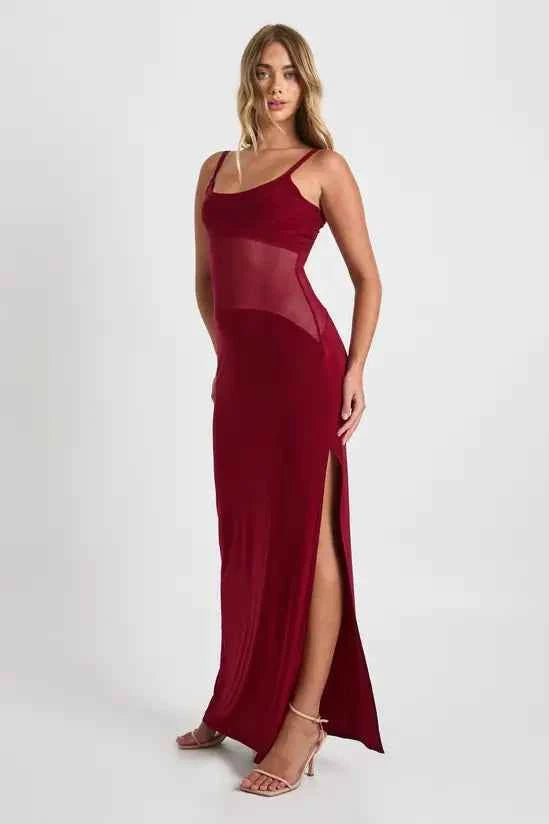 boohoo Mesh Sheer Drop Waist Maxi Dress