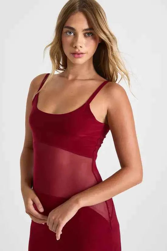boohoo Mesh Sheer Drop Waist Maxi Dress
