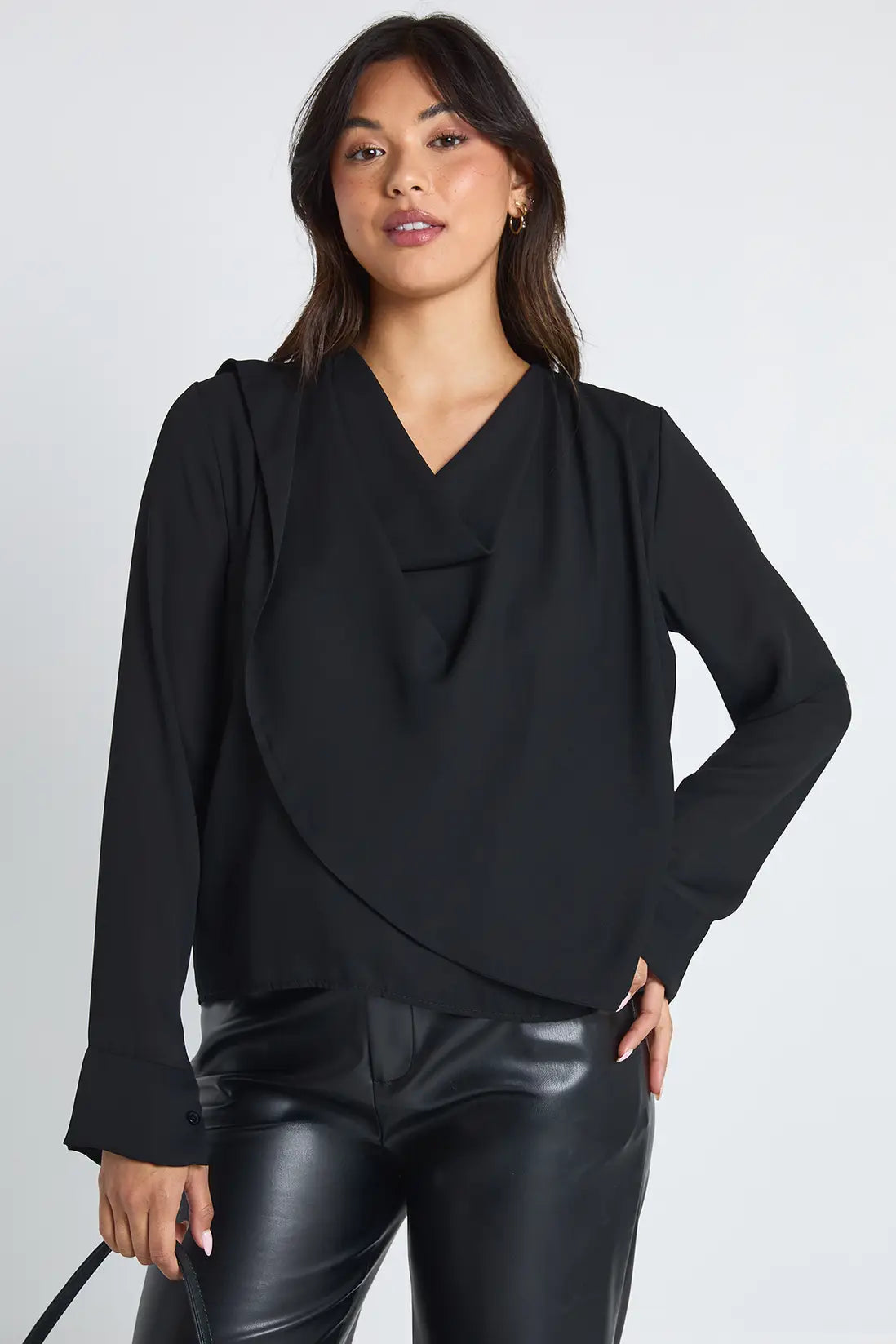 boohoo Chiffon Cowl Front Shoulder Pad Blouse