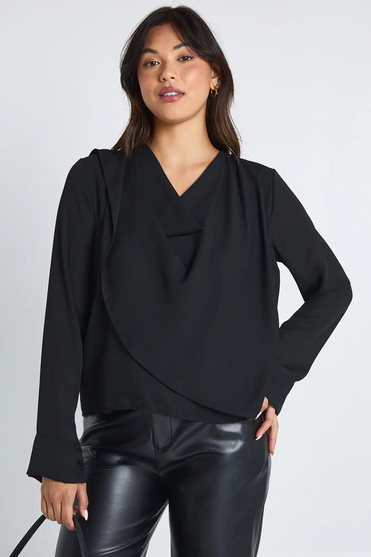 boohoo Chiffon Cowl Front Shoulder Pad Blouse