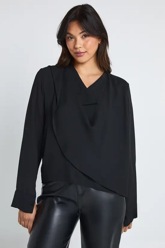 boohoo Chiffon Cowl Front Shoulder Pad Blouse