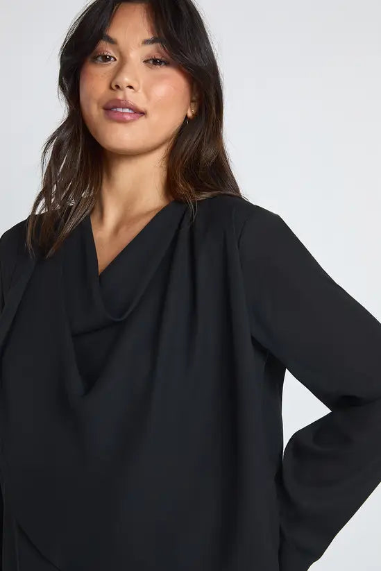 boohoo Chiffon Cowl Front Shoulder Pad Blouse