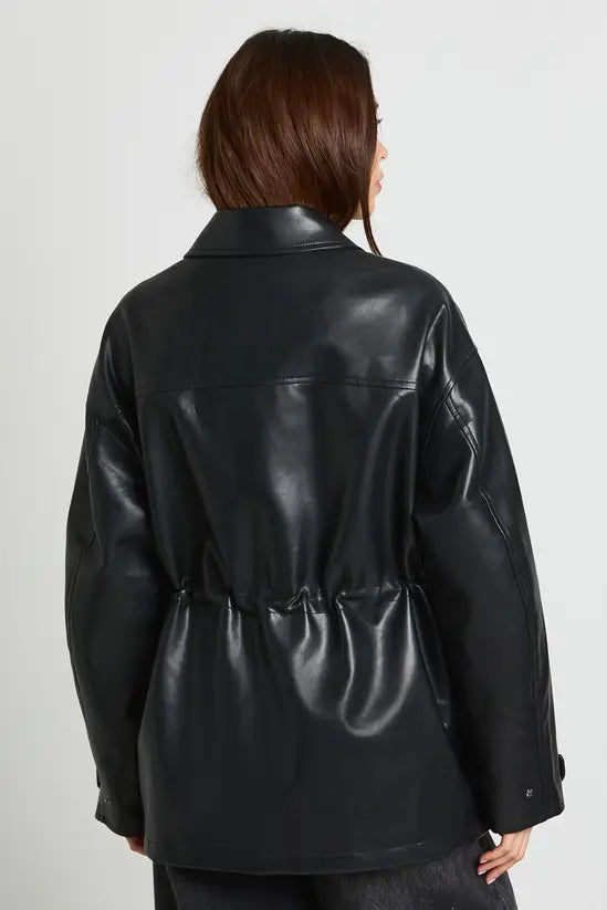 boohoo Faux Leather Pocket Detail Cinch Waist Jacket