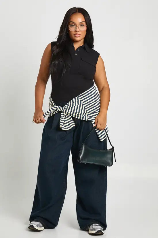 boohoo Plus Collared Utility Rib Top