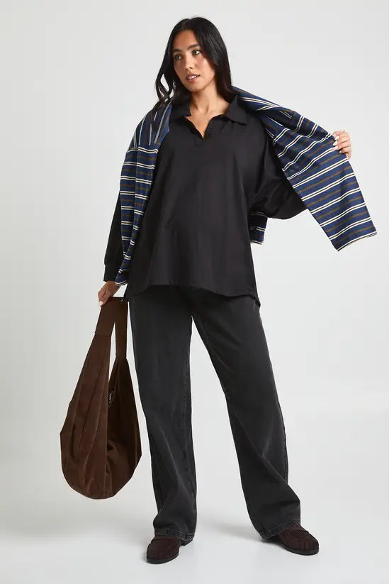 Boohoo - Maternity Heavy Cotton Button Detail Collared Rugby Top