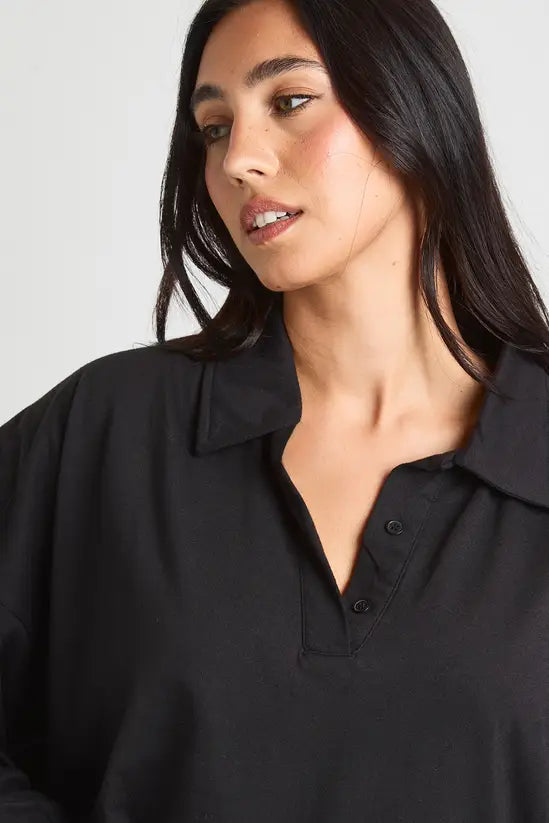 Boohoo - Maternity Heavy Cotton Button Detail Collared Rugby Top