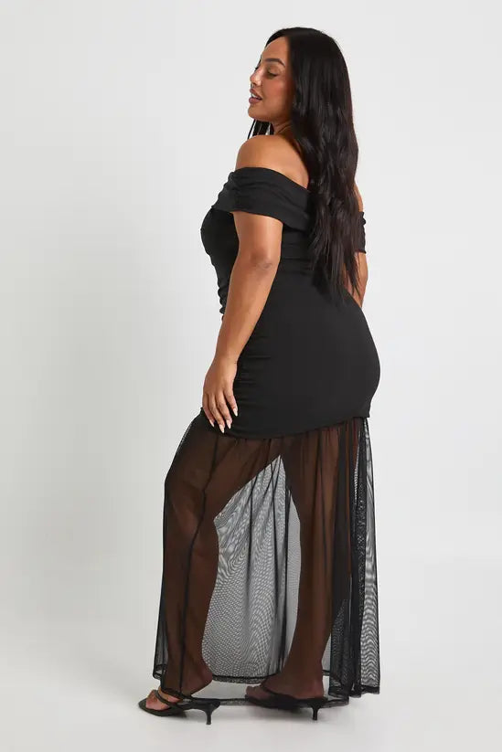 boohoo Plus Bardot Ruched Maxi Dress