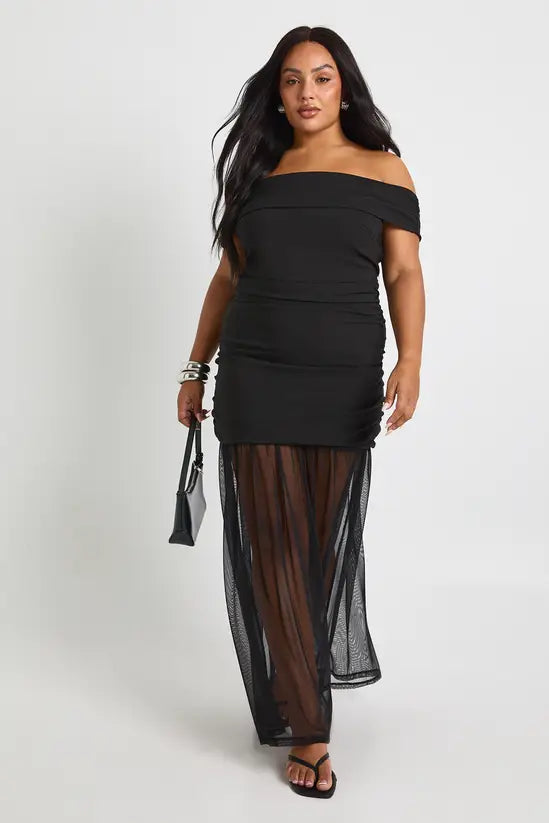 boohoo Plus Bardot Ruched Maxi Dress