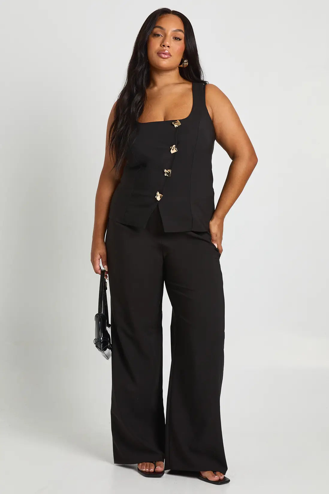 boohoo Plus Asymmetric Gold Trim Detail Waistcoat