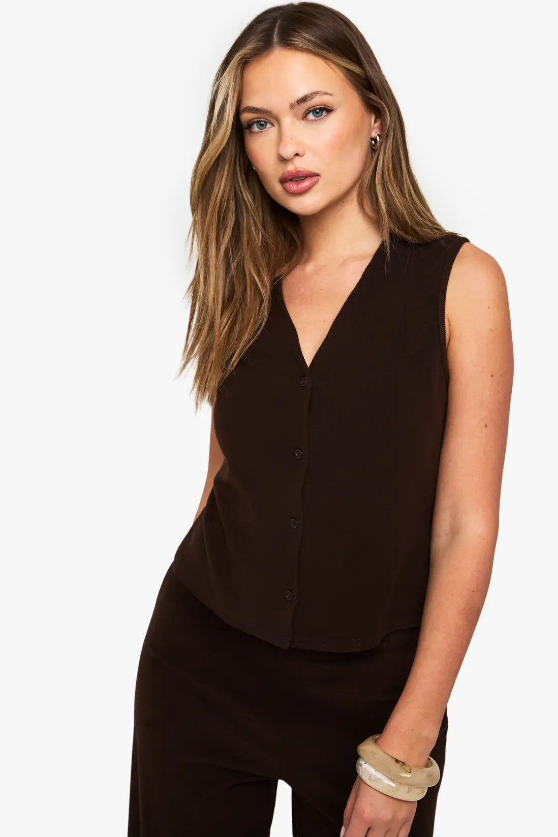 boohoo Brushed Micro Rib V Neck Button Through Waistcoat