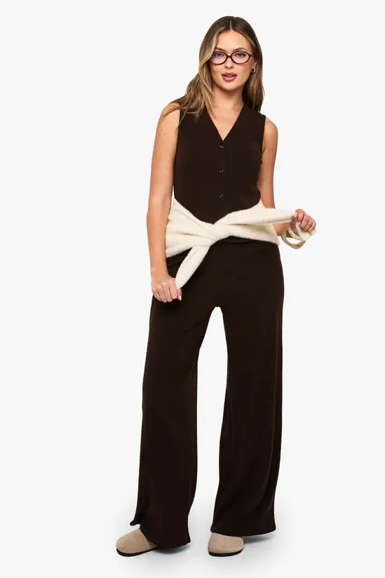 boohoo Brushed Micro Rib V Neck Button Through Waistcoat