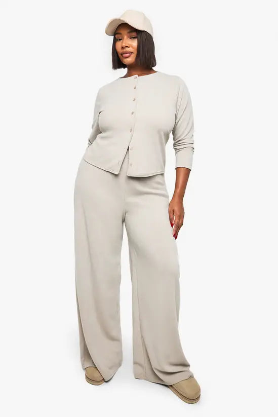 boohoo Plus Rib Button Trouser Co-Ord