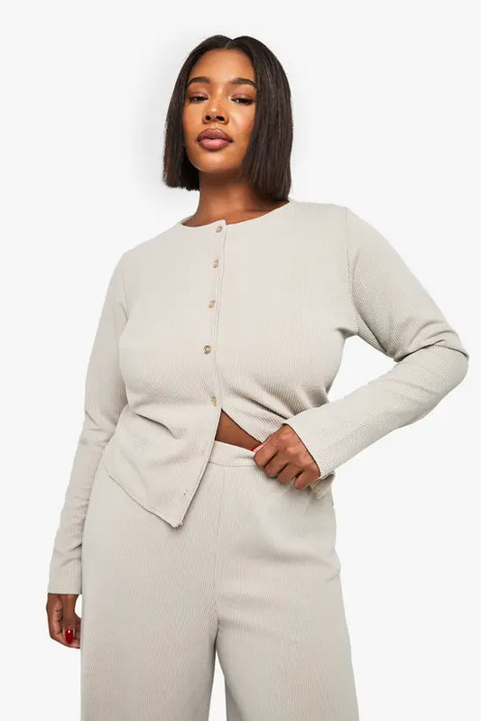 boohoo Plus Rib Button Trouser Co-Ord