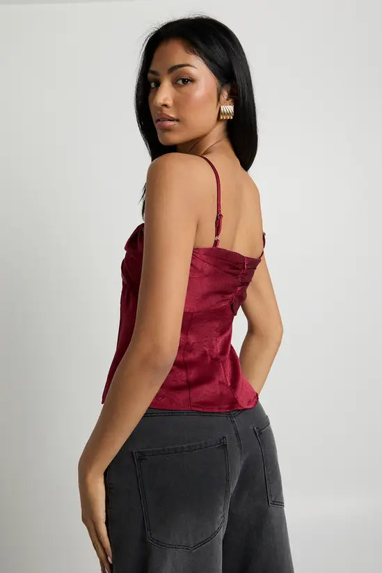 boohoo Textured Satin Ruched Cami Top