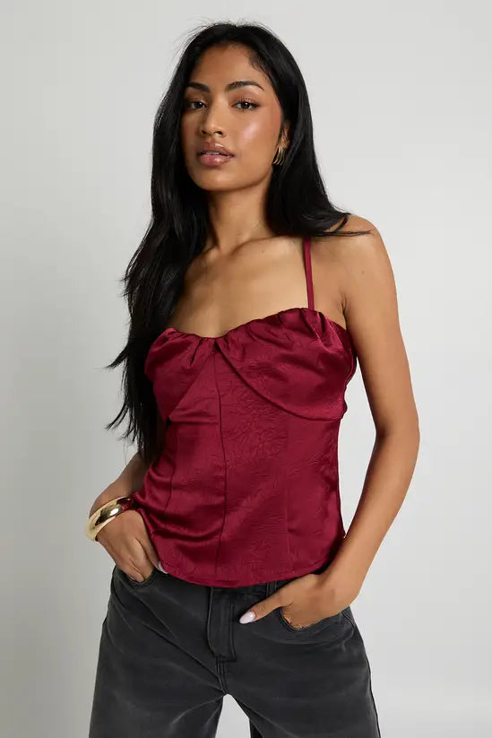 boohoo Textured Satin Ruched Cami Top