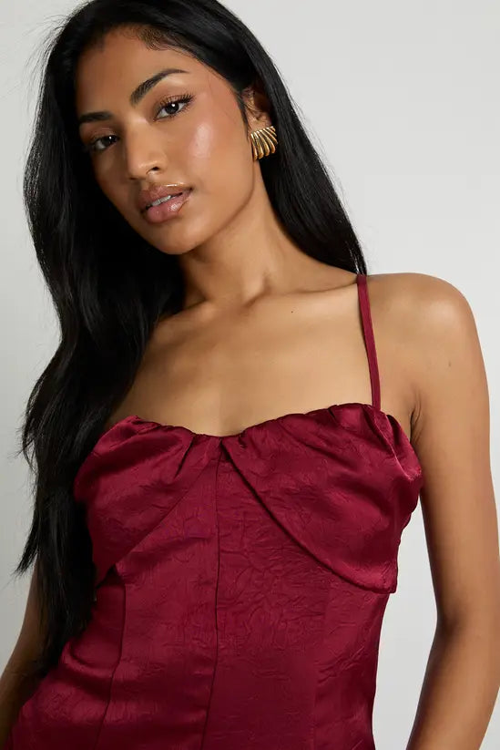 boohoo Textured Satin Ruched Cami Top