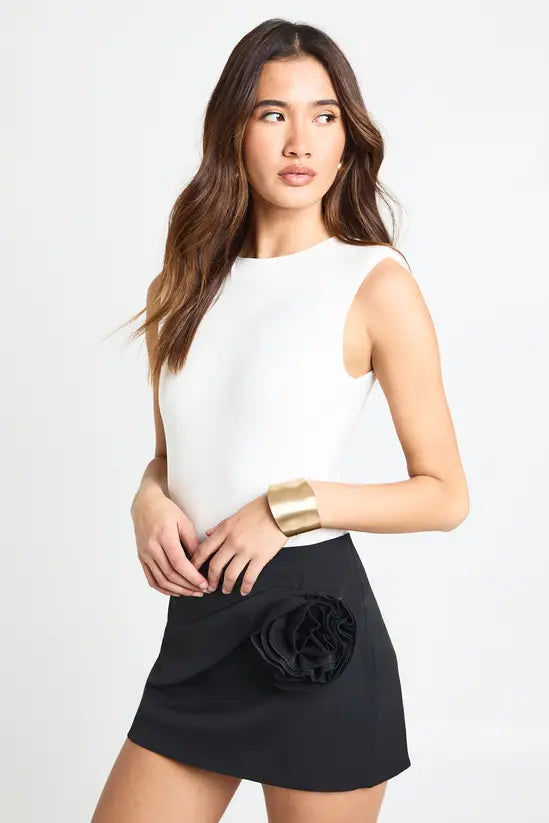 boohoo Crepe Twist Rose Detail Mini Skirt