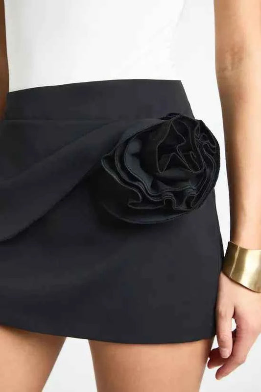 boohoo Crepe Twist Rose Detail Mini Skirt