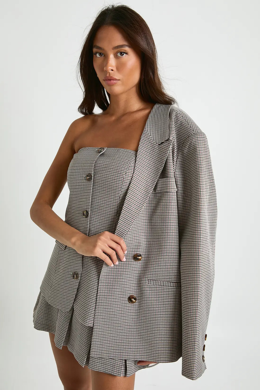 boohoo Tonal Mini Check Tailored Bandeau Top