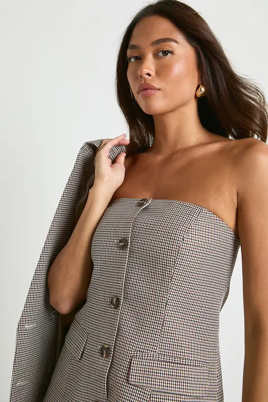boohoo Tonal Mini Check Tailored Bandeau Top