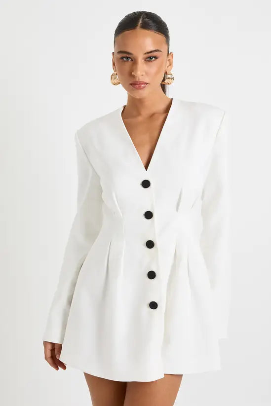 Boohoo - Long Sleeve Collarless Tailored Mini Dress