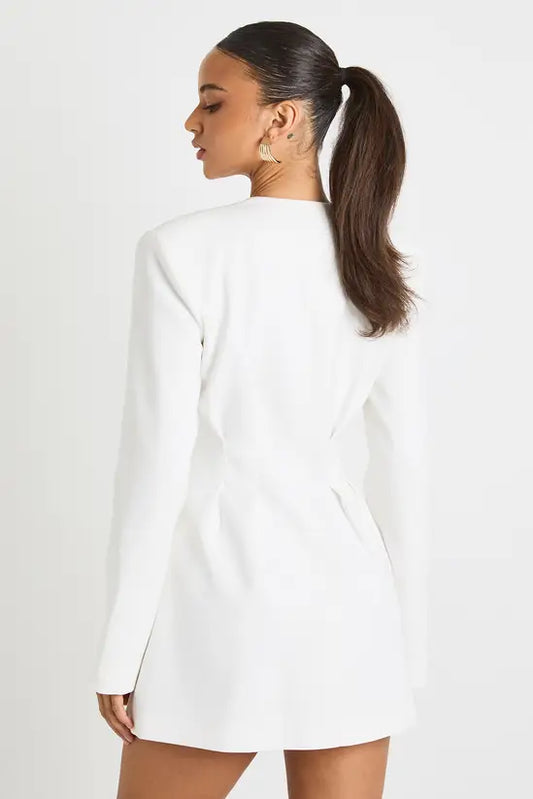 Boohoo - Long Sleeve Collarless Tailored Mini Dress