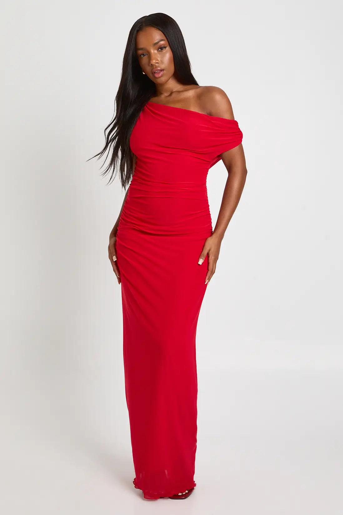 boohoo Off The Shoulder Mesh Maxi Dress