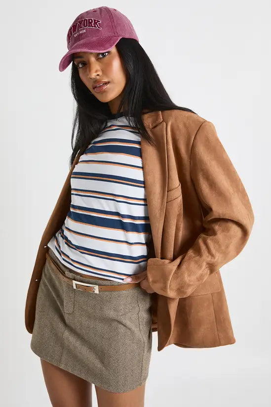 boohoo Striped Baby T-Shirt With Contrast Neck Binding
