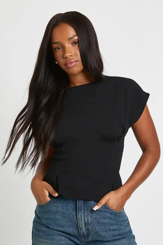 boohoo Crepe Sleeveless Cinched Waist Top