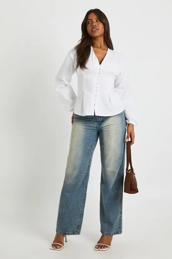 boohoo Cotton Poplin Button Down Blouse