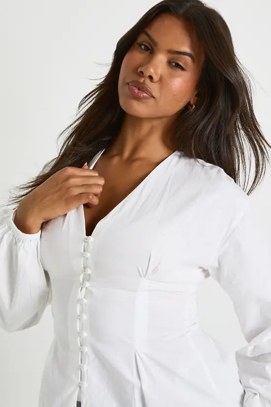 boohoo Cotton Poplin Button Down Blouse