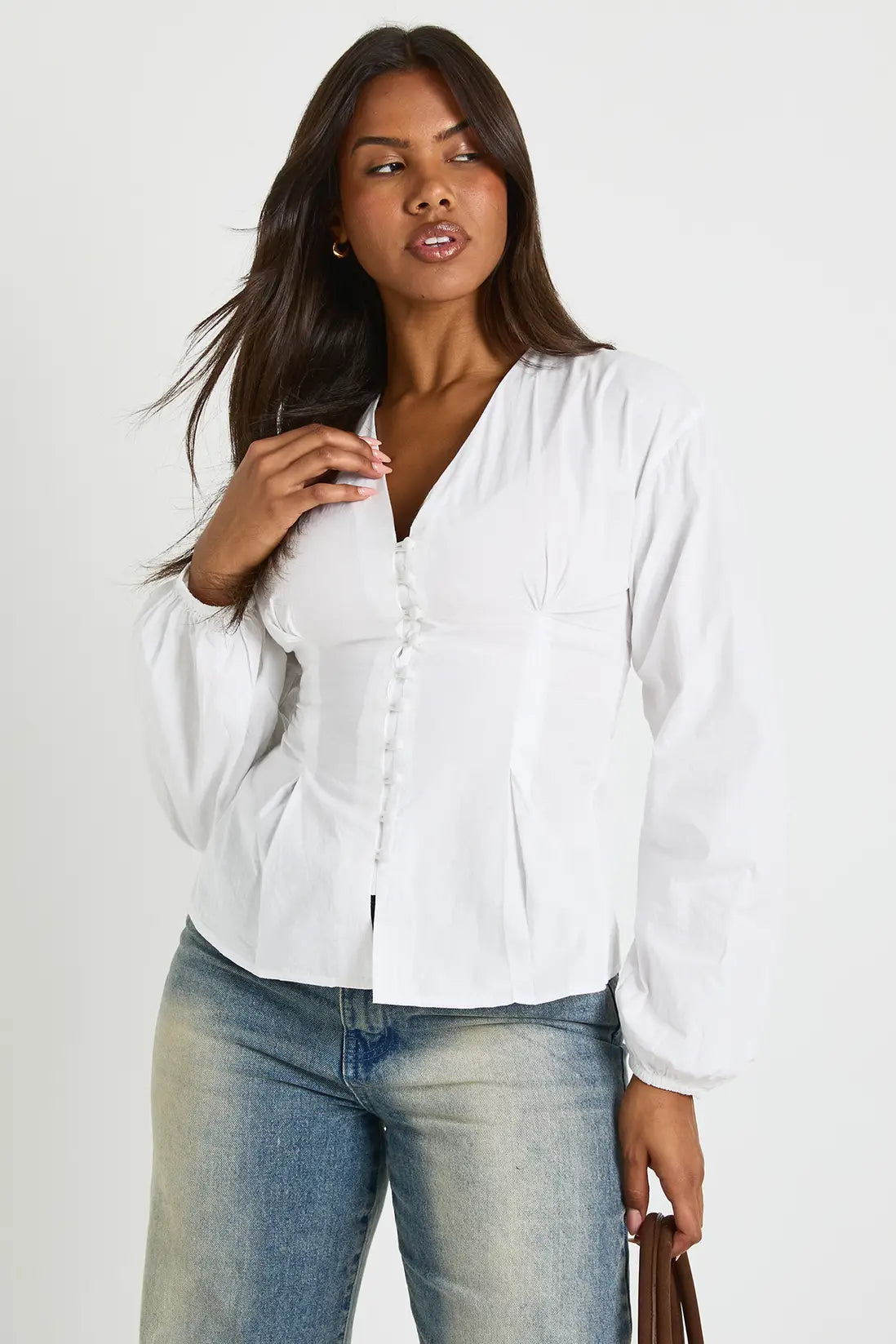 boohoo Cotton Poplin Button Down Blouse