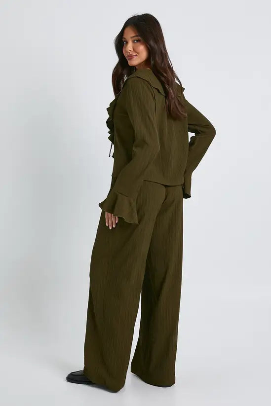 boohoo Crinkle Textured Blouse & Wide Leg Trouser Co-ord