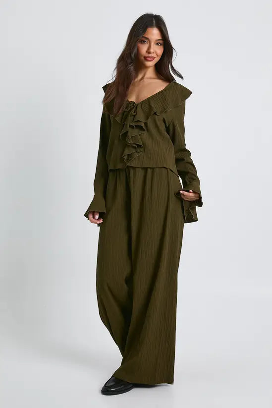 boohoo Crinkle Textured Blouse & Wide Leg Trouser Co-ord