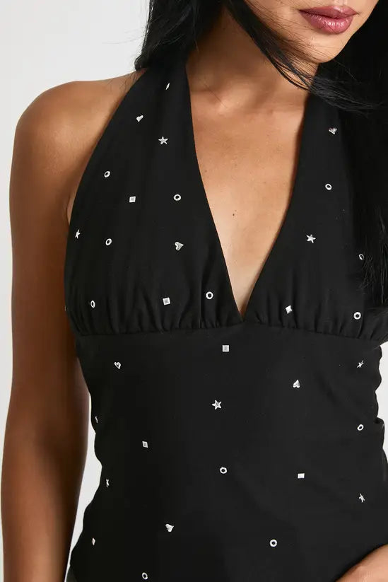 Boohoo Halterneck Multi Stud Detail Top
