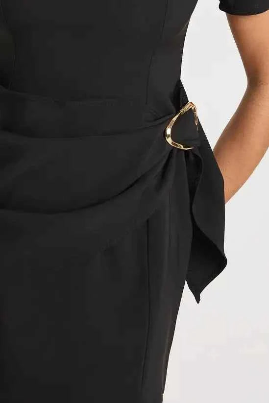 boohoo Belted Wrap Trim Detail Shift Dress