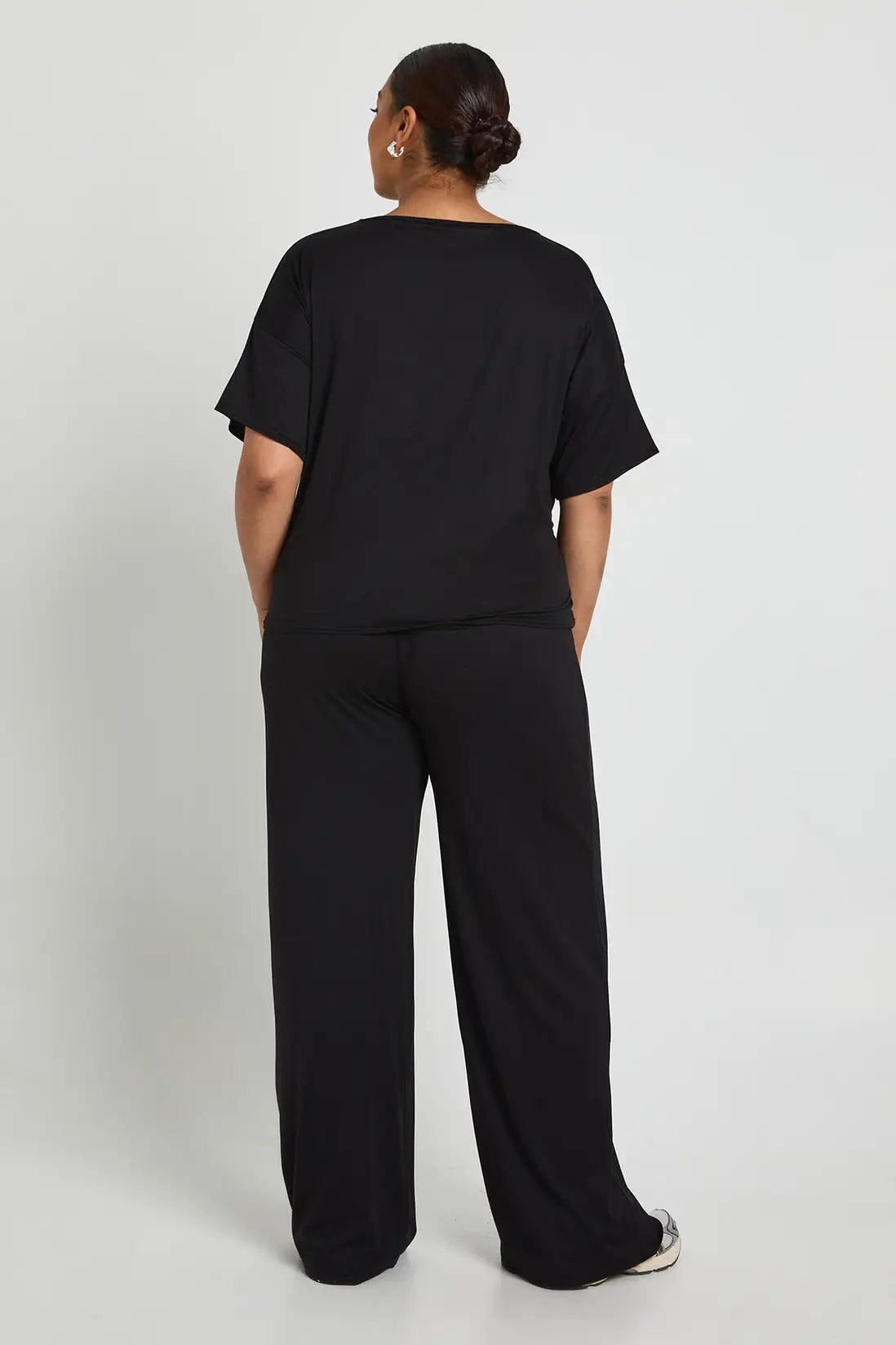 boohoo Plus Side Tie Detail T shirt And Wide Leg Trouser & Top SET