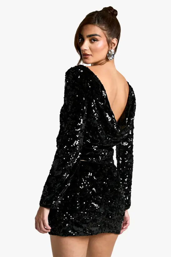 boohoo Velvet Sequin Mini Skirt