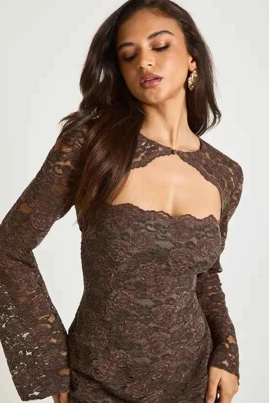 boohoo Velvet Lace Bolero Mini Dress