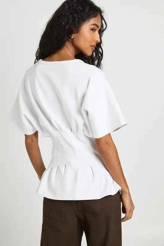 boohoo Interlock V Neck Cinched Waist Peplum T-Shirt